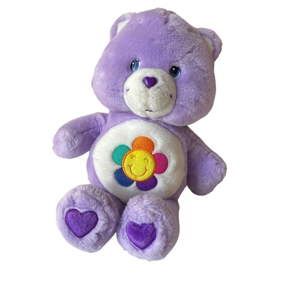 Care Bear Purple Harmony Bear flower Talking Works 13” Plush Stuffed Animal 2003